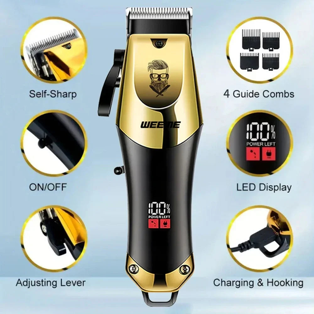 Vintage-Style Cordless Hair Clipper – USB Rechargeable Trimmer with Stainless Steel Blade, Gold or Black