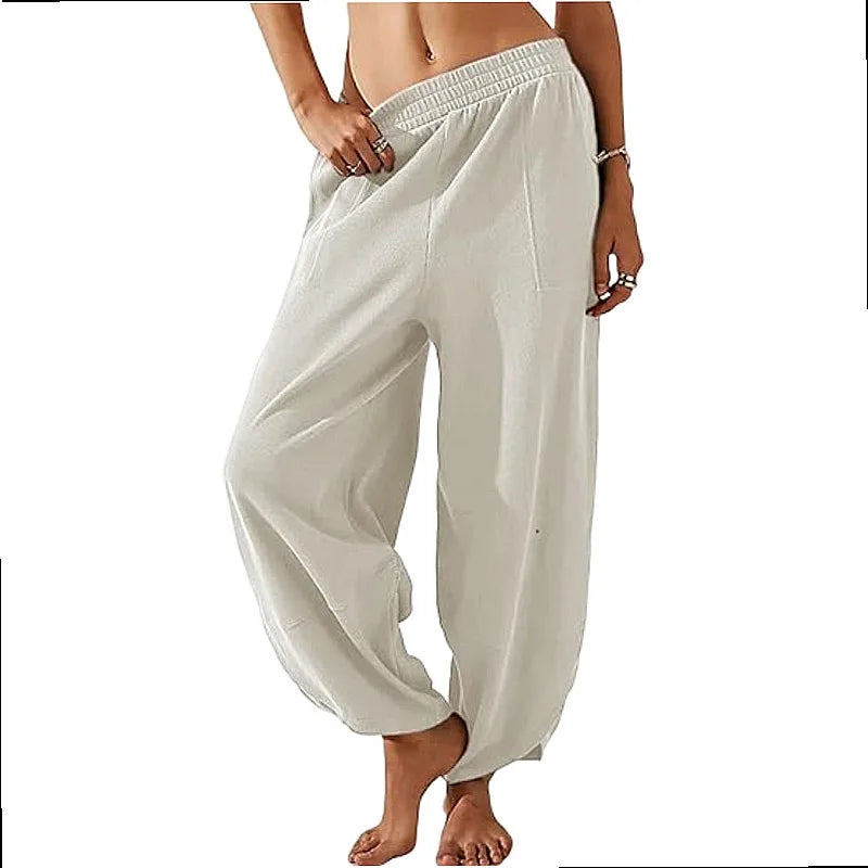 Women's Wide-Leg Palazzo Pants – Baggy Relaxed Fit with Elastic Waist and Pockets