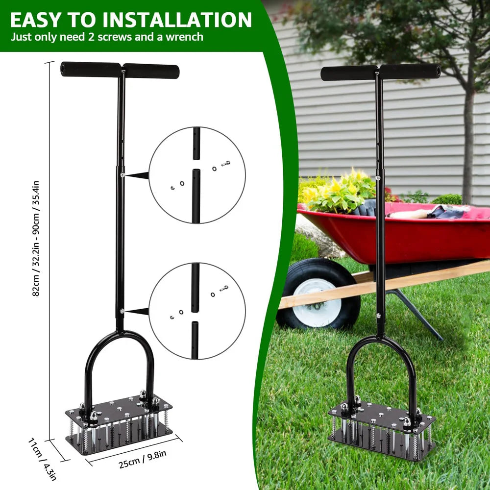 Manual Lawn Aerator Tool with 15 Iron Spikes – Heavy-Duty Foot-Operated Aerator with Self-Clearing Design
