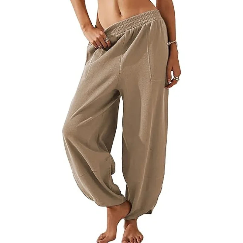 Women's Wide-Leg Palazzo Pants – Baggy Relaxed Fit with Elastic Waist and Pockets