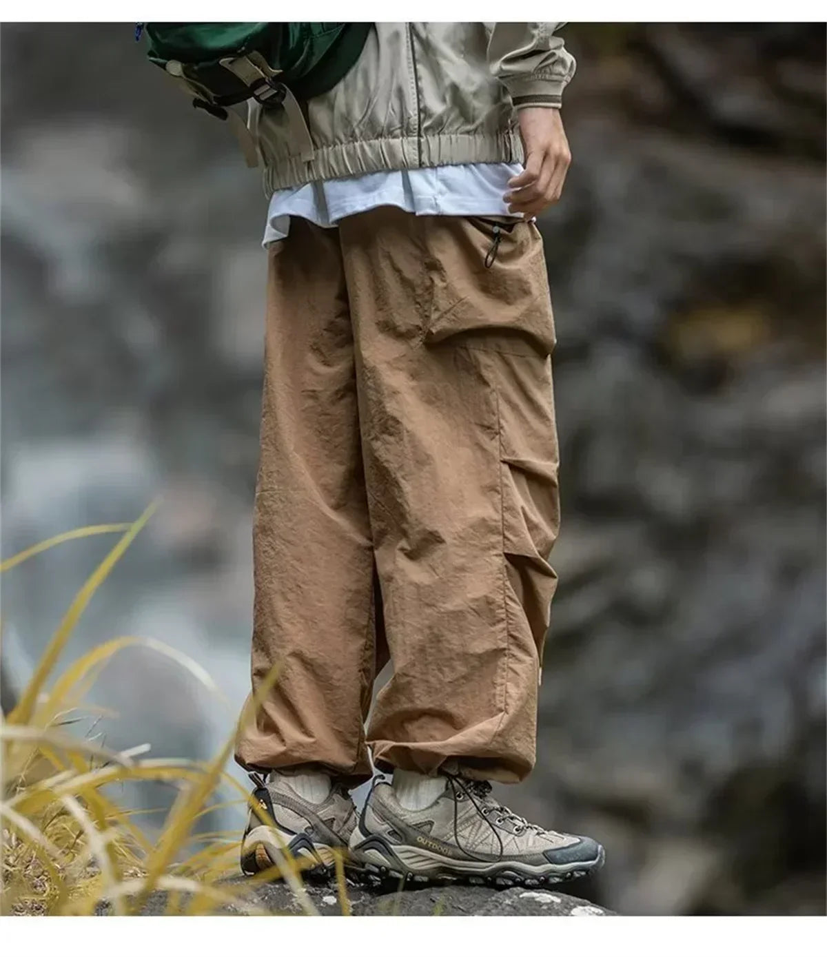 Unisex Loose-Fit Hiking Pants – Water-Resistant Outdoor Pants with Drawstring Waist and Pockets