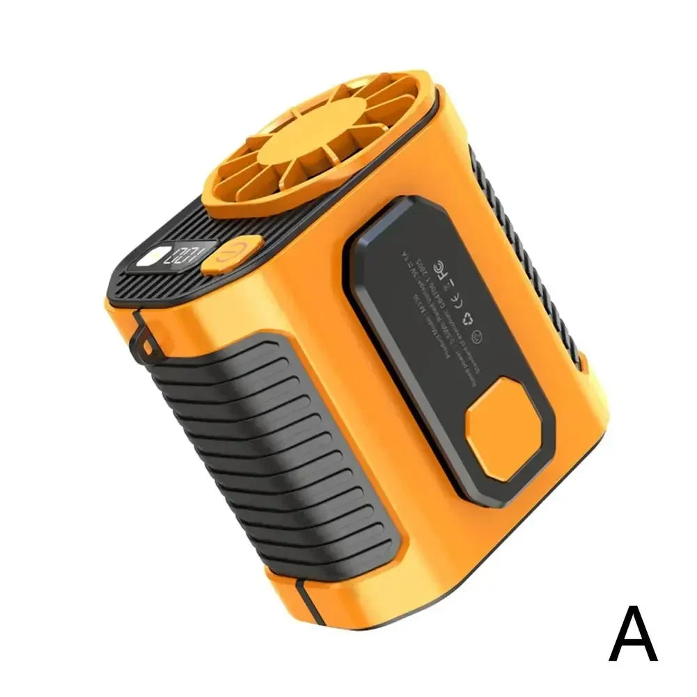 20000mAh Portable Waist Fan - Strong Wind Hanging Neck Fan with Power Bank and LED Lighting for Outdoor Sports and Work | zavevo