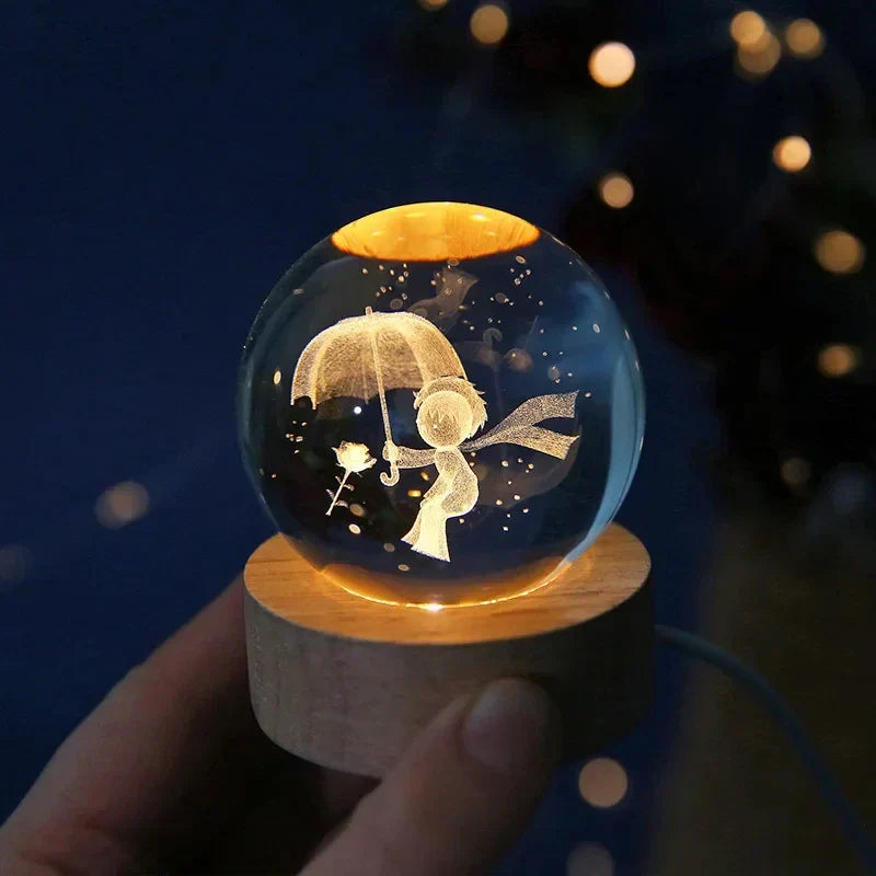 3D Crystal Night Light LED - Starry Sky Projector with Wooden Base, Romantic Lighting for Bedroom & Gifts | zavevo