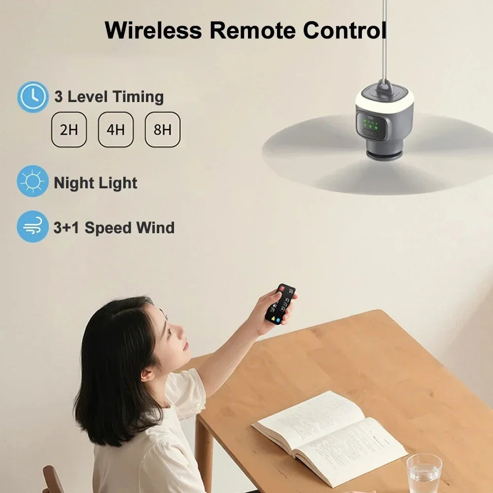 12000mAh Portable Ceiling Fan with Remote Control and Timer