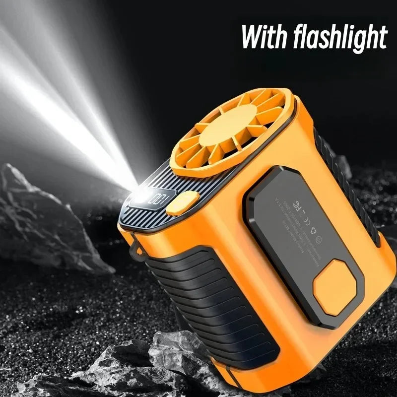 20000mAh Portable Waist Fan - Strong Wind Hanging Neck Fan with Power Bank and LED Lighting for Outdoor Sports and Work | zavevo