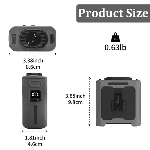 10000mAh Waist Clip Fan with Power Bank – Portable Hands-Free Rechargeable Fan | 5-Speed Cooling, Battery Display, USB Charging, Outdoor Wearable Fan | zavevo