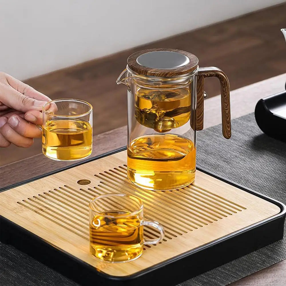 zavevo - Elegant Glass Teapot with Wooden Handle & Built-In Strainer