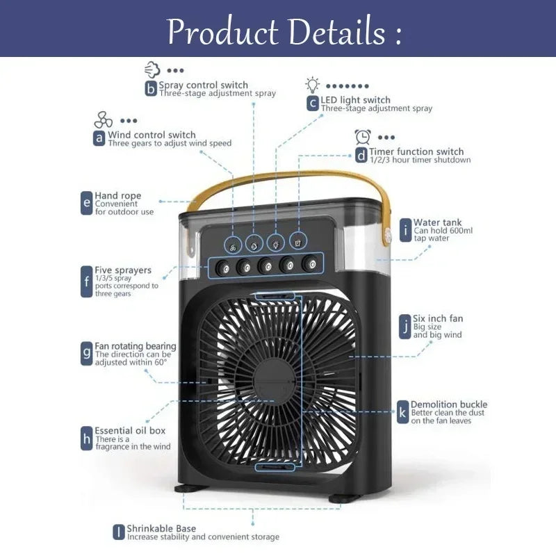3 In 1 Fan AIr Conditioner Household Small Air Cooler LED Night Light Portable Humidifier Air Adjustment Fan Office Home Fan New | zavevo