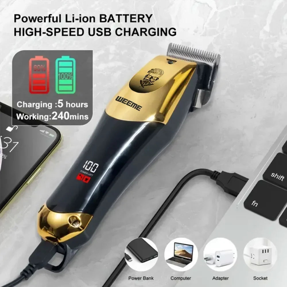 Vintage-Style Cordless Hair Clipper – USB Rechargeable Trimmer with Stainless Steel Blade, Gold or Black