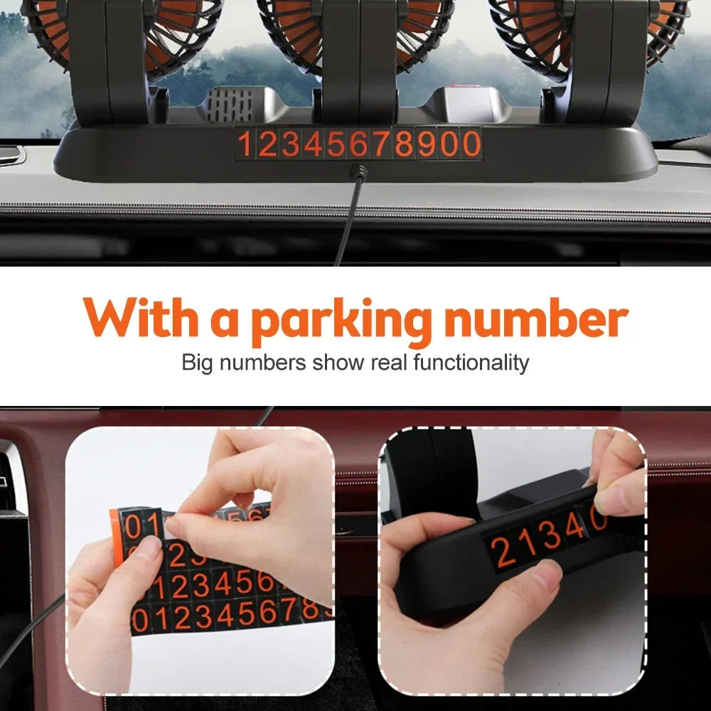 360° Adjustable Car Fan - 3-Head Automotive Electric Fan - USB/12V/24V - 2 Speeds - Silent Cooling for Home, Desk, Office & Car | zavevo