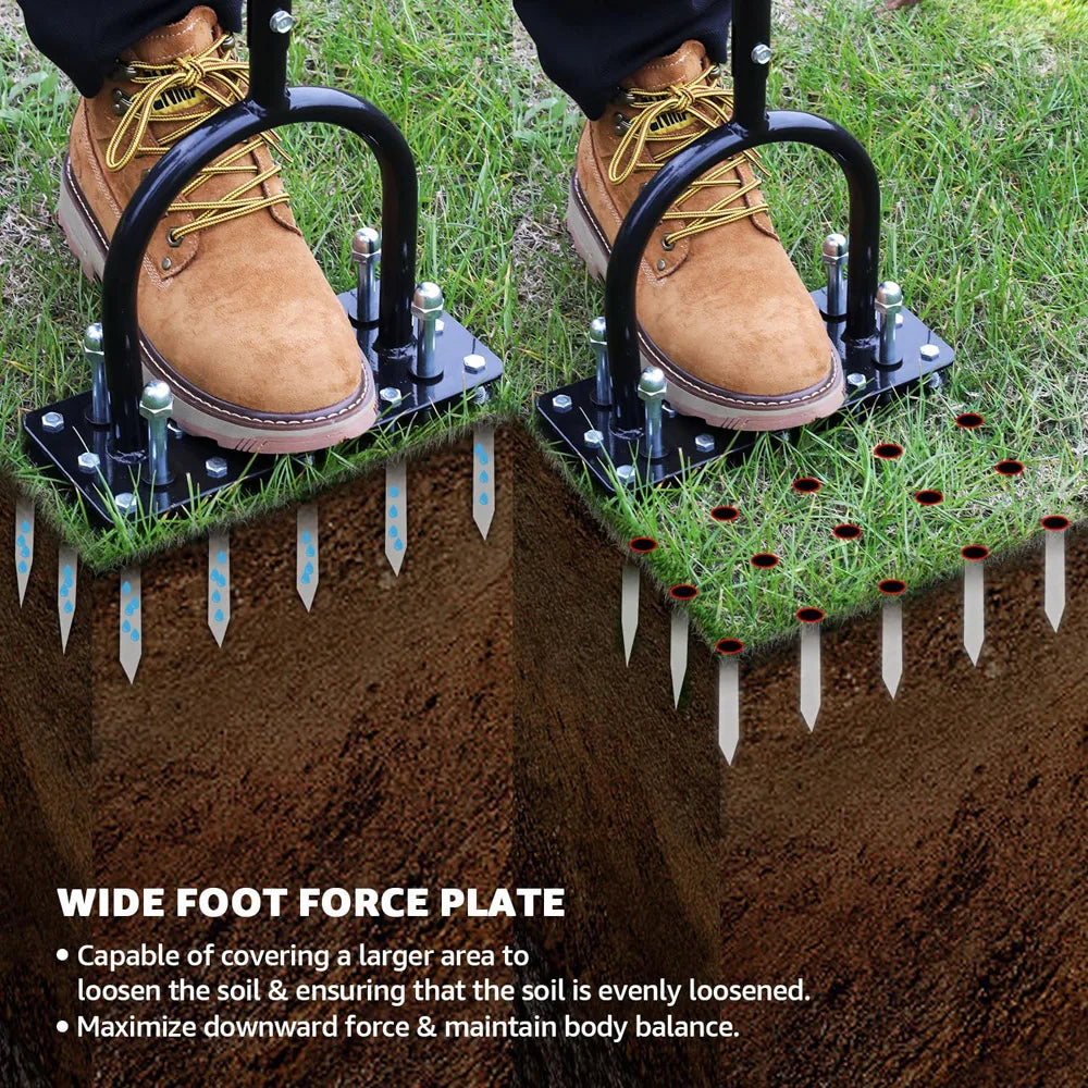 Manual Lawn Aerator Tool with 15 Iron Spikes – Heavy-Duty Foot-Operated Aerator with Self-Clearing Design