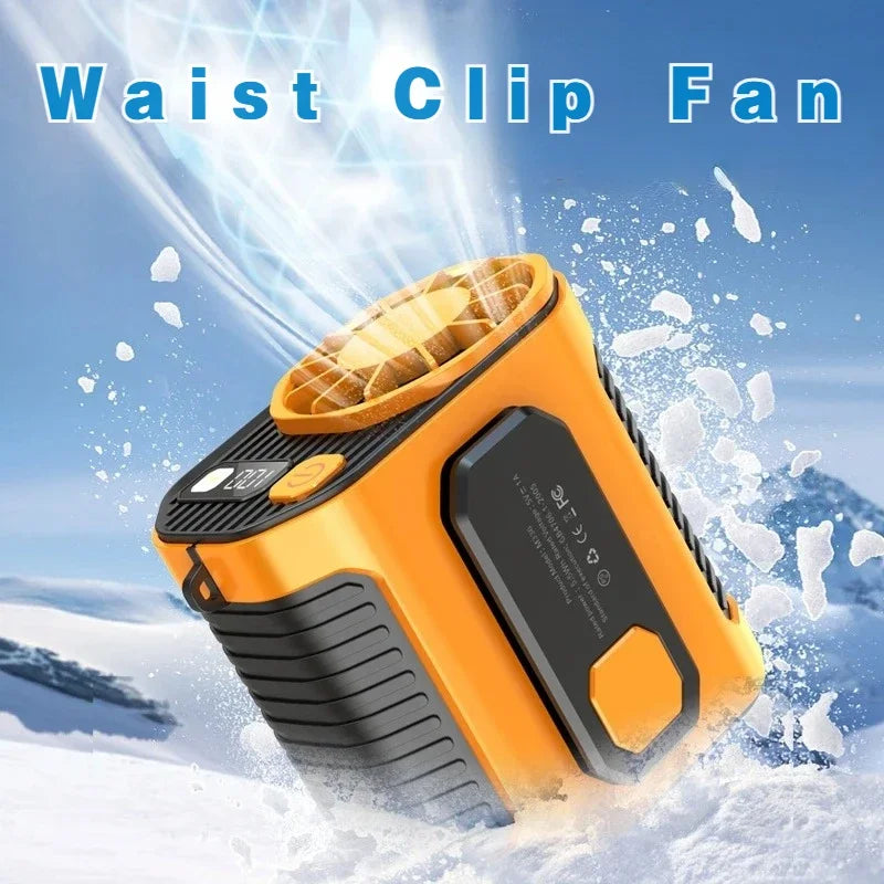 20000mAh Portable Waist Fan - Strong Wind Hanging Neck Fan with Power Bank and LED Lighting for Outdoor Sports and Work | zavevo