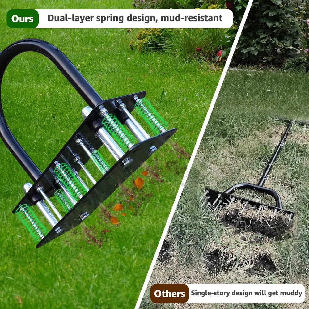 Manual Lawn Aerator Tool with 15 Iron Spikes – Heavy-Duty Foot-Operated Aerator with Self-Clearing Design