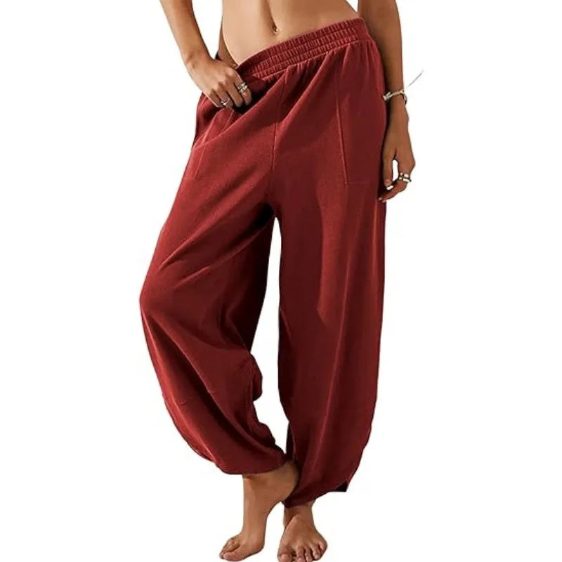 Women's Wide-Leg Palazzo Pants – Baggy Relaxed Fit with Elastic Waist and Pockets
