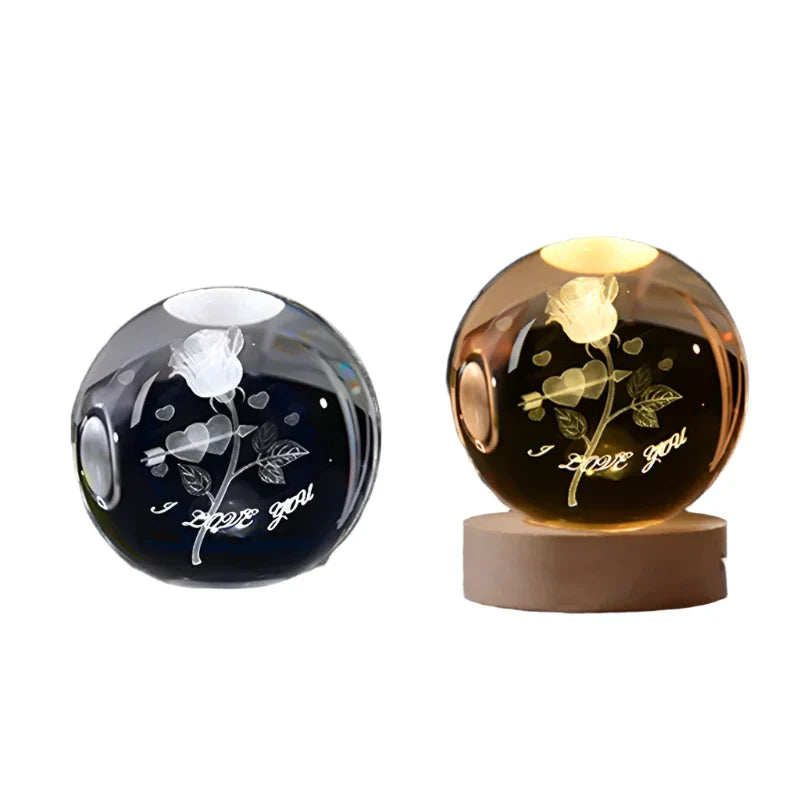 3D Crystal Night Light LED - Starry Sky Projector with Wooden Base, Romantic Lighting for Bedroom & Gifts | zavevo