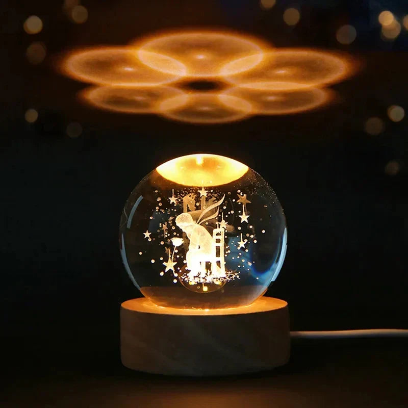 3D Crystal Night Light LED - Starry Sky Projector with Wooden Base, Romantic Lighting for Bedroom & Gifts | zavevo