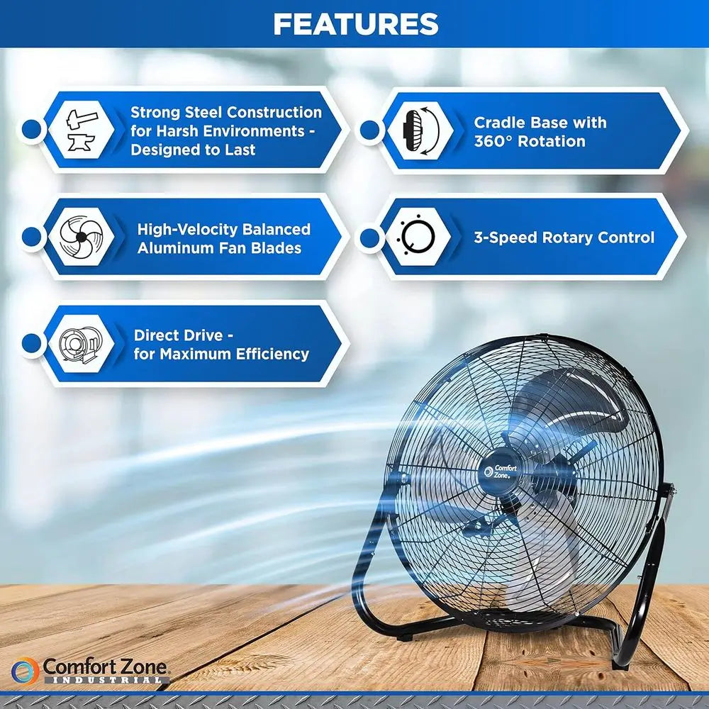 18-Inch Industrial High-Velocity Floor Fan – 3-Speed Adjustable Tilt with Carry Handle for Workshop & Home Use | zavevo