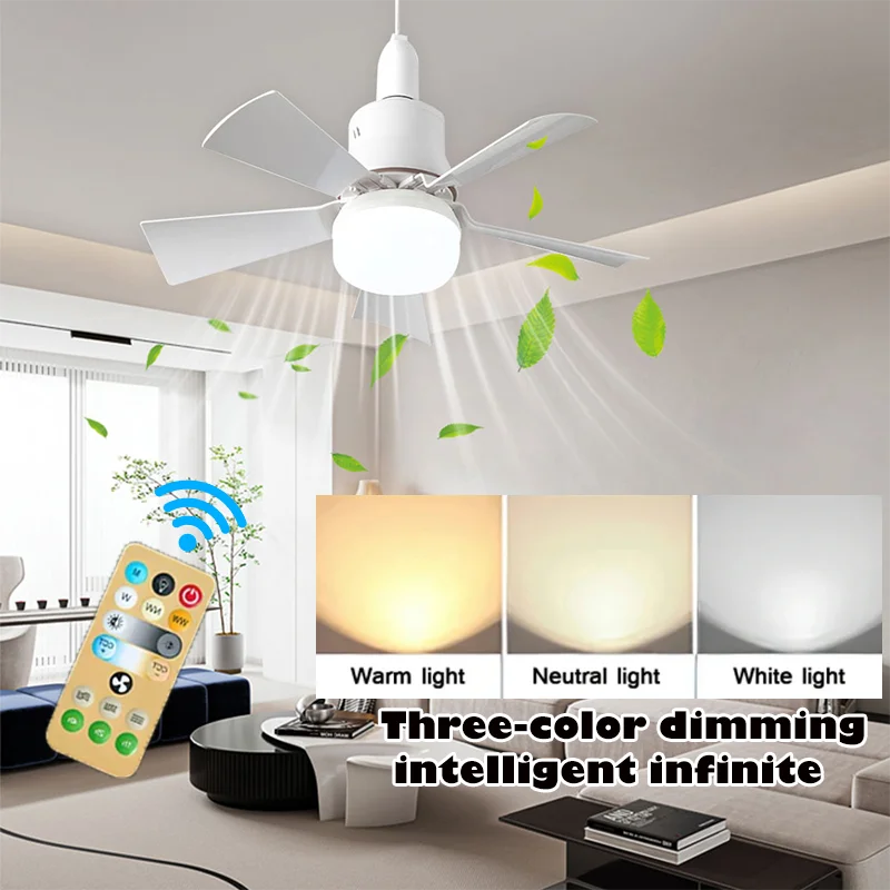 30W E27 Ceiling Fan Light with Remote - LED Dimming Function, Intelligent Silent Fan for Bedroom & Living Room | zavevo