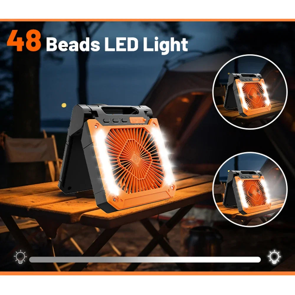 20000mAh Portable Electric Fan with LED Light — USB, Solar & Car Charging for Camping | zavevo