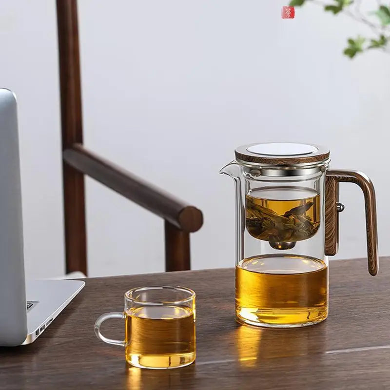 zavevo - Elegant Glass Teapot with Wooden Handle & Built-In Strainer