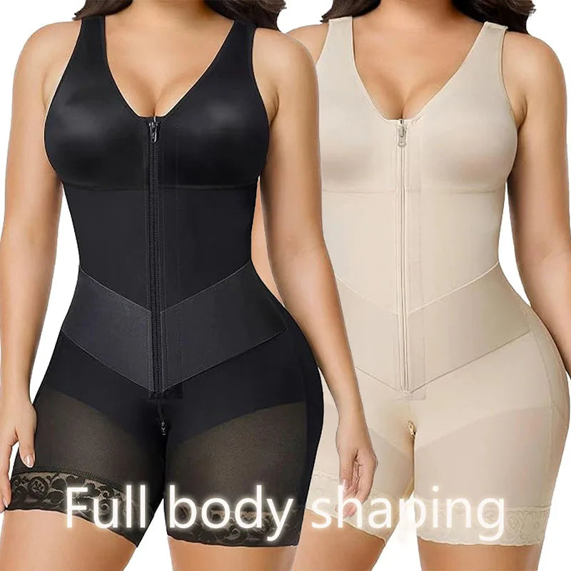 Seamless V-Neck Shapewear Bodysuit for Women – Tummy Control Body Shaper with Built-In Chest Pads