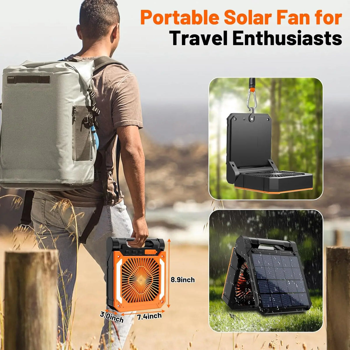 20000mAh Portable Electric Fan with LED Light — USB, Solar & Car Charging for Camping | zavevo