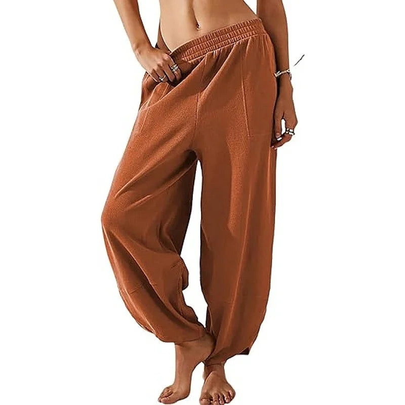 Women's Wide-Leg Palazzo Pants – Baggy Relaxed Fit with Elastic Waist and Pockets