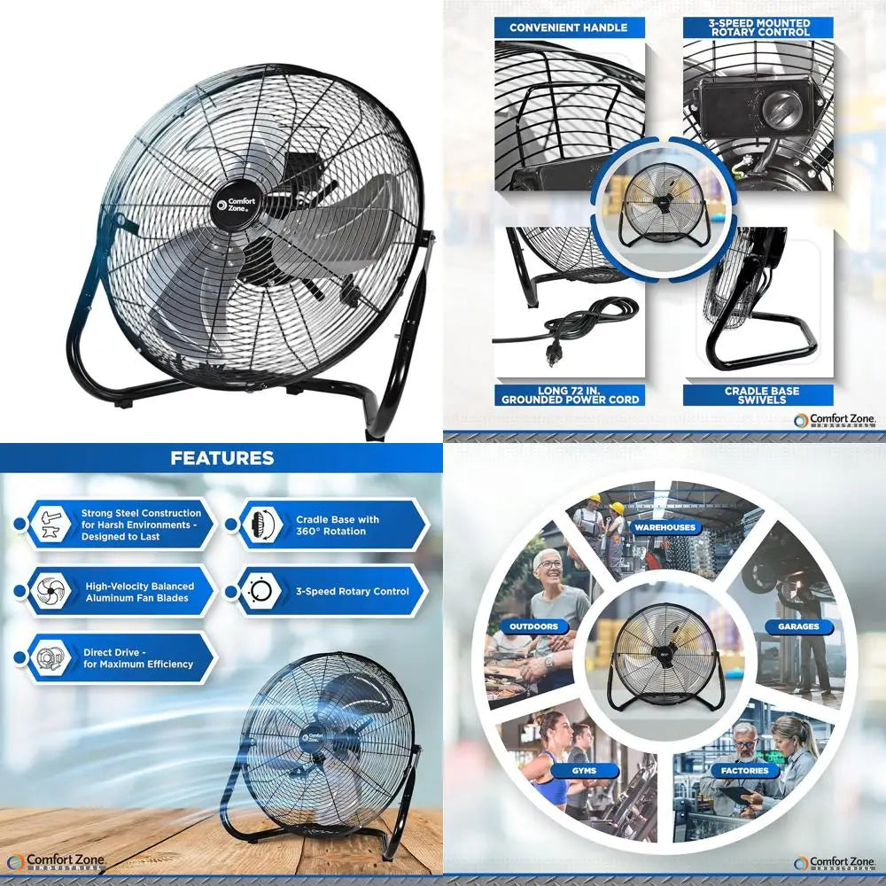 18-Inch Industrial High-Velocity Floor Fan – 3-Speed Adjustable Tilt with Carry Handle for Workshop & Home Use | zavevo
