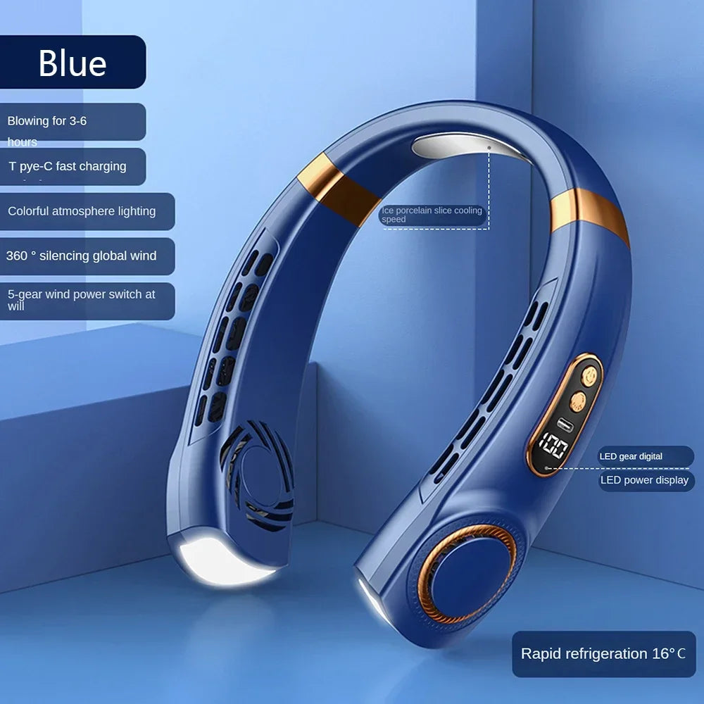 2025 Mini Hanging Neck Fan – Portable Bladeless Rechargeable Air Cooler with Digital Display, Personal Neck Ventilator | zavevo