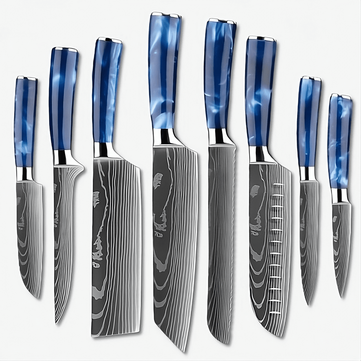 Shinano Damascus Pattern Stainless Steel Knife Set