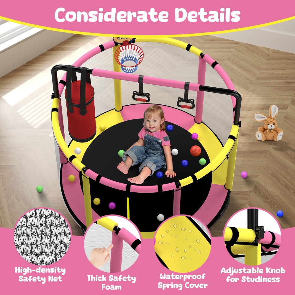 Round Trampoline Kids Play Set Basketball Hoop Swing
