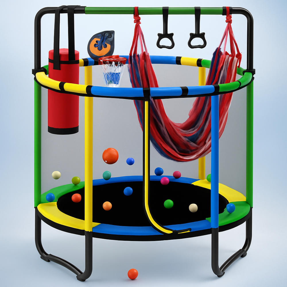 Round Trampoline Kids Play Set Basketball Hoop Swing
