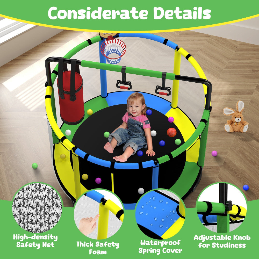 Round Trampoline Kids Play Set Basketball Hoop Swing