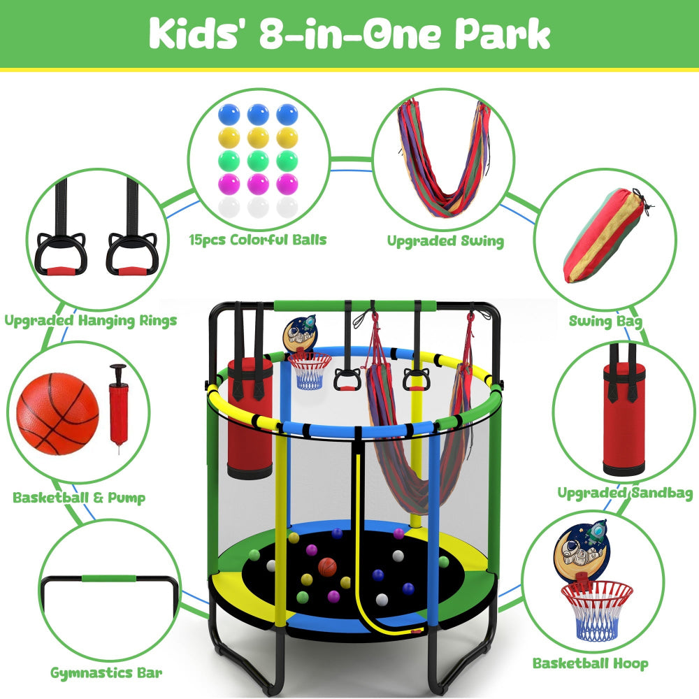Round Trampoline Kids Play Set Basketball Hoop Swing