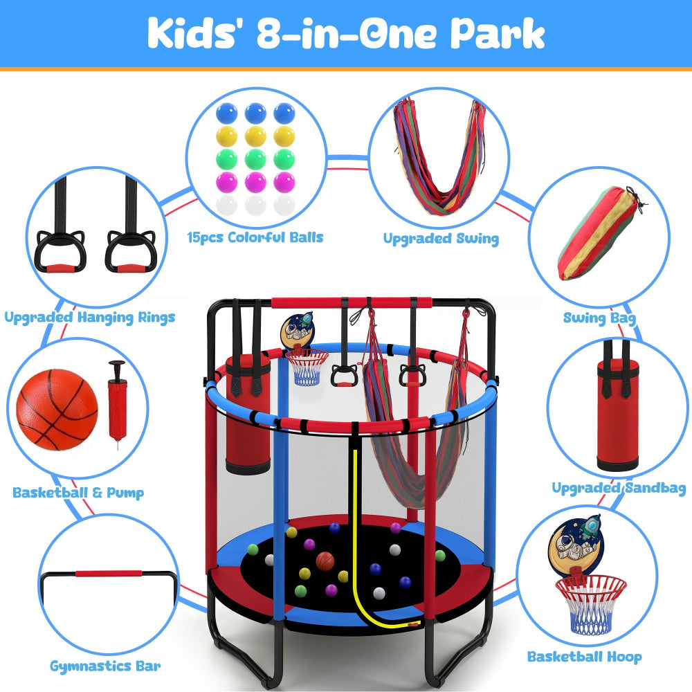 Round Trampoline Kids Play Set Basketball Hoop Swing