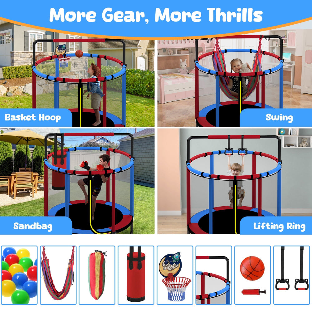 Round Trampoline Kids Play Set Basketball Hoop Swing