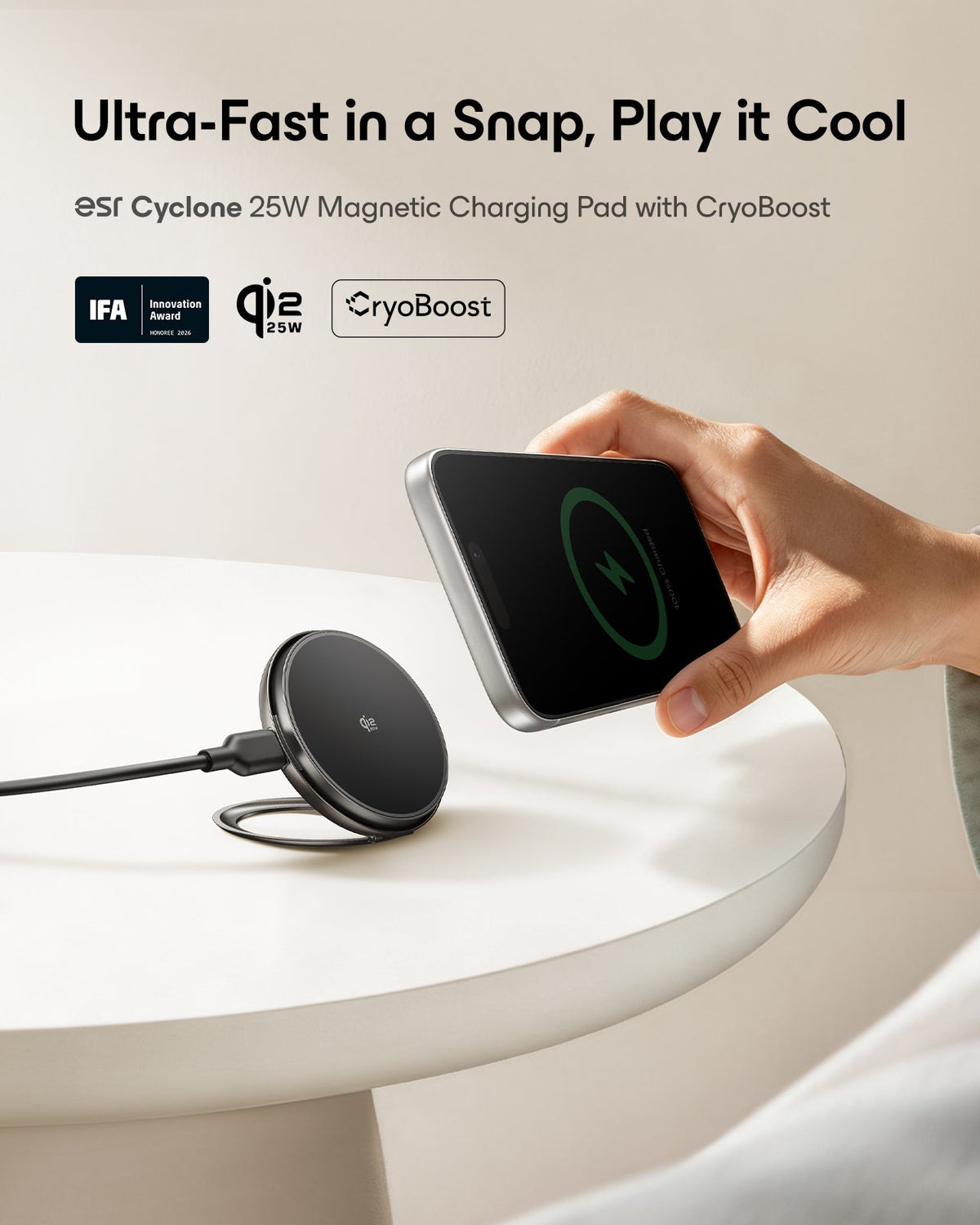 Cyclone 25W Magnetic Charging Pad with CryoBoost - Black - 1 Set