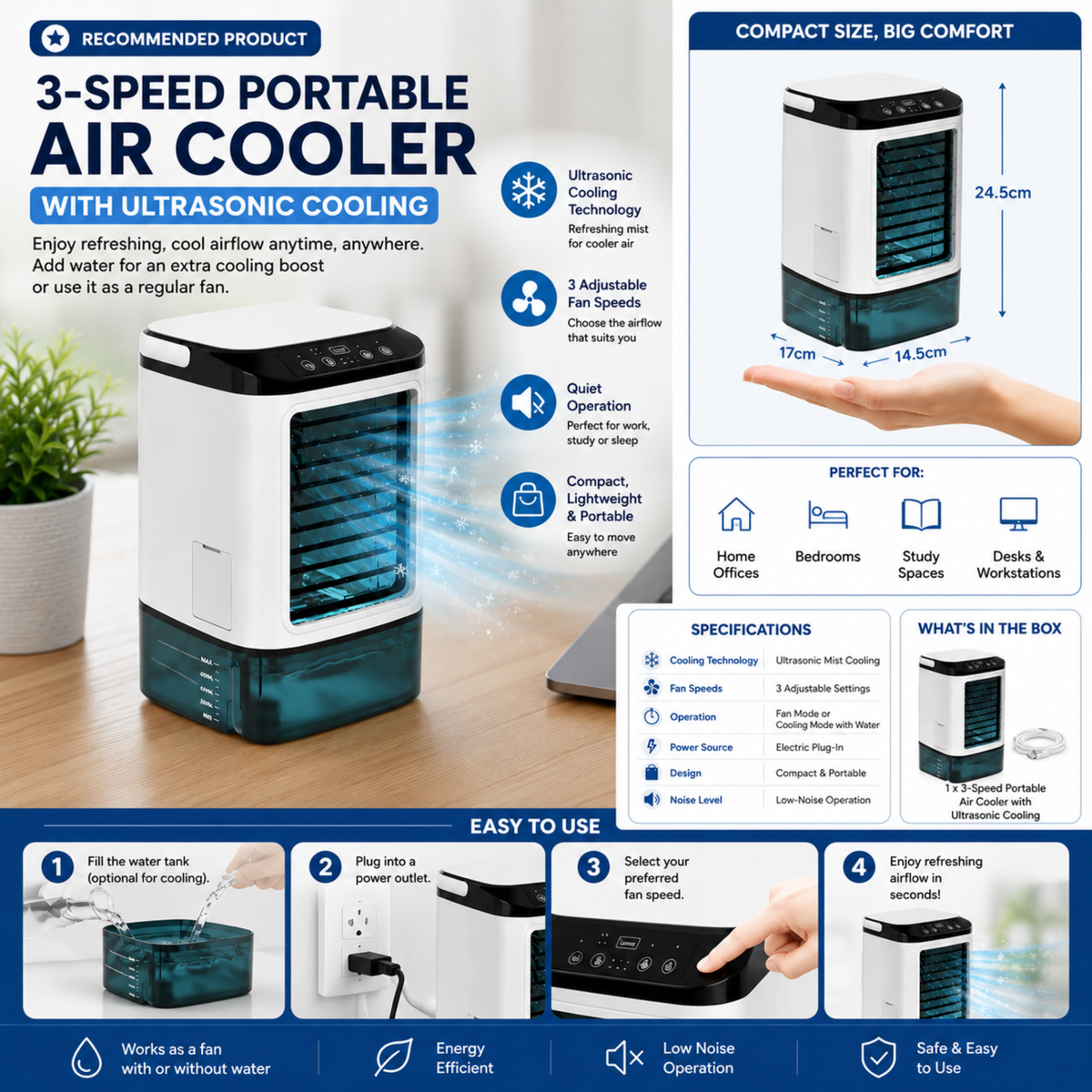 zavevo | 3-Speed Portable Air conditioner with Ultrasonic Cooling
