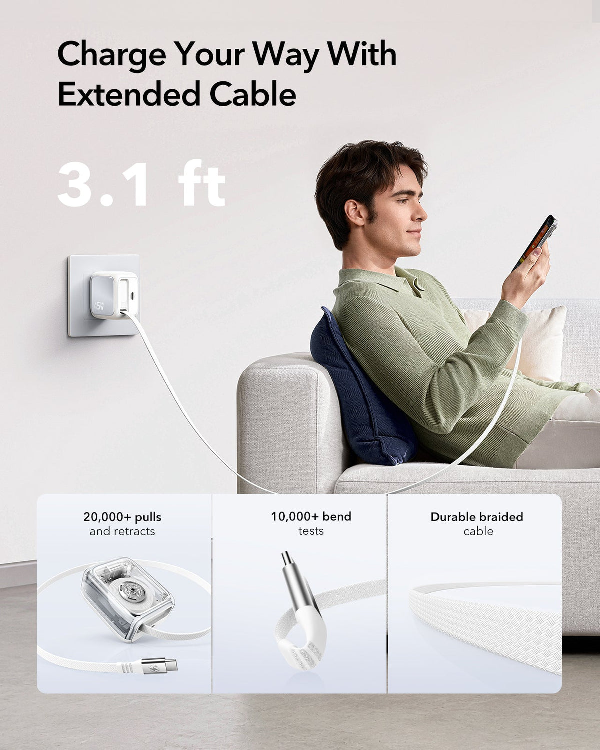 Xtend 45W Retractable Charger - US Plug - Burgundy