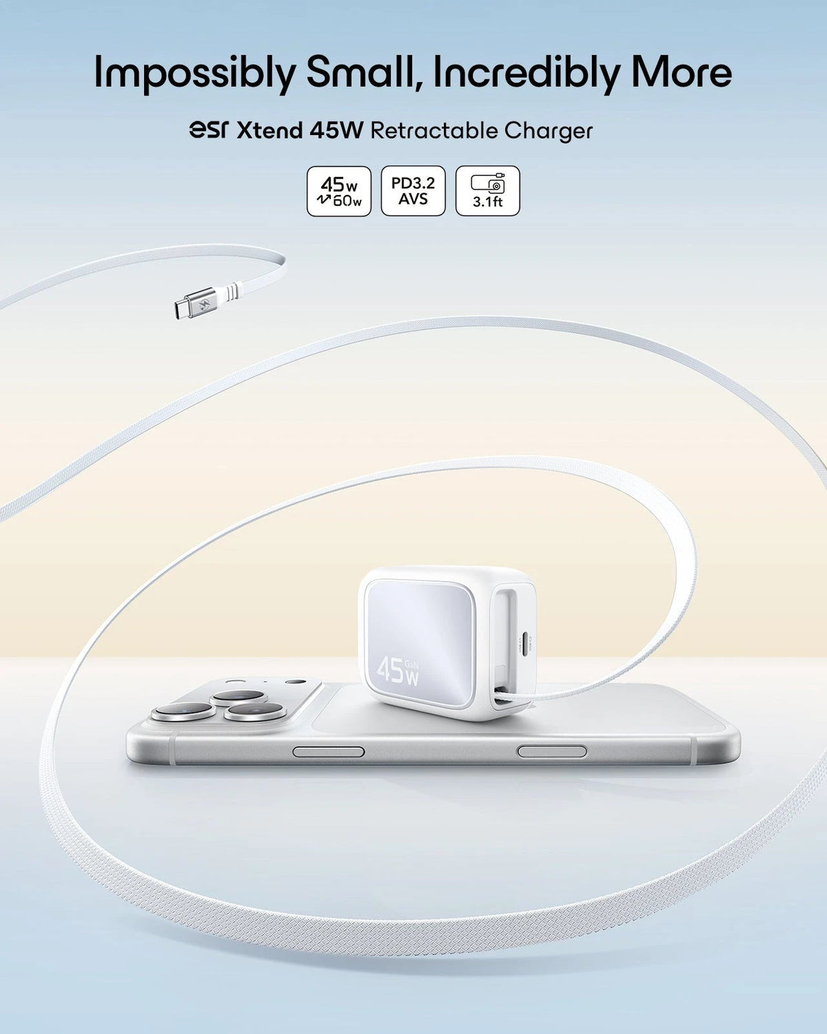 Xtend 45W Retractable Charger - US Plug - White