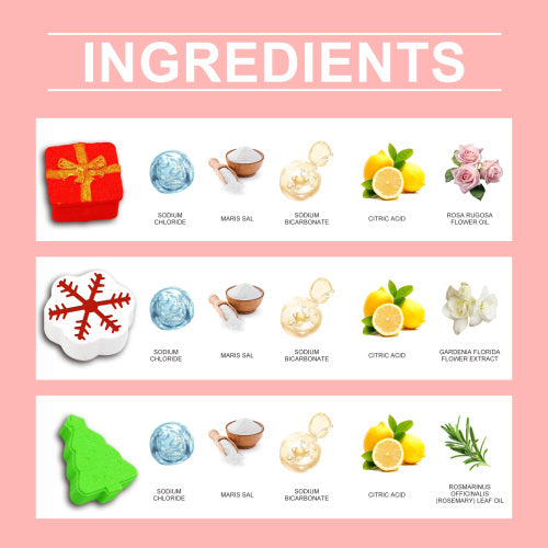 Christmas Bath Bomb Gift Set, Rose, Gardenia & Rosemary