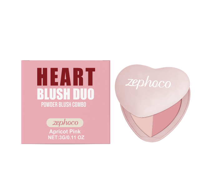 Heart-Shaped Dual-Color Blush, Apricot Pink, Silky Natural Finish