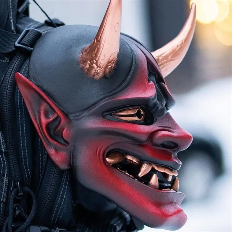 Red Hannya Demon Mask – Handcrafted Japanese Resin Oni Mask for Cosplay, Halloween, Samurai Costumes & Wall Decor