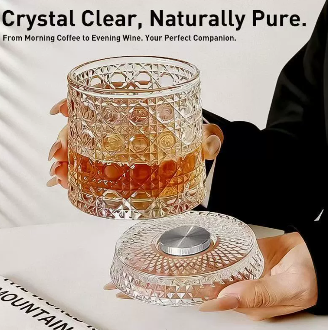 LED Light-Up Spinning Whiskey Glass with Base