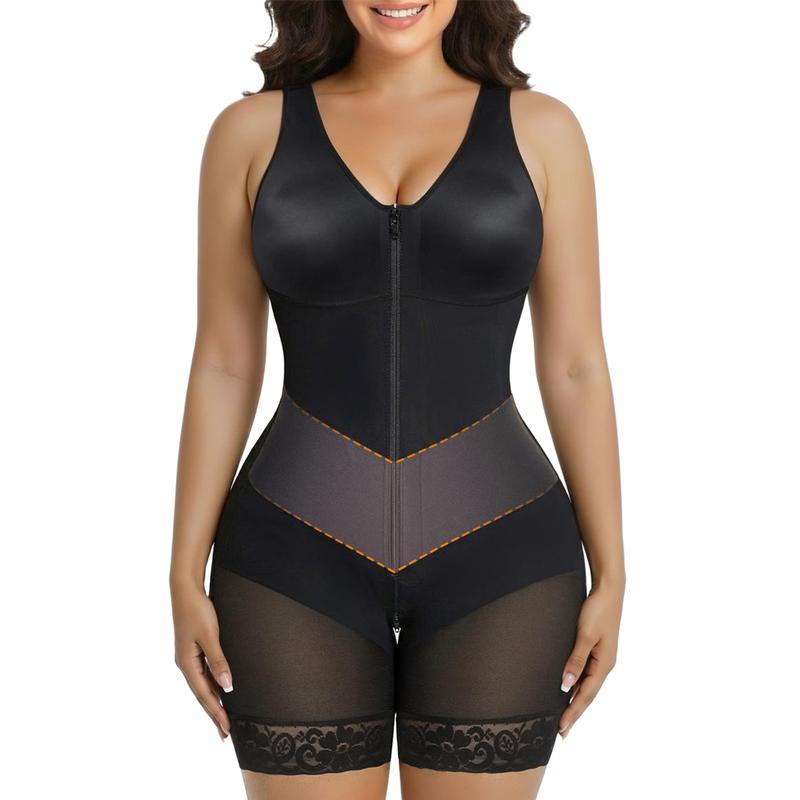 Seamless V-Neck Shapewear Bodysuit for Women – Tummy Control Body Shaper with Built-In Chest Pads