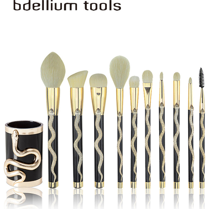 10-Piece Makeup Brush Set with 3D Snake Design, Synthetic Bristles