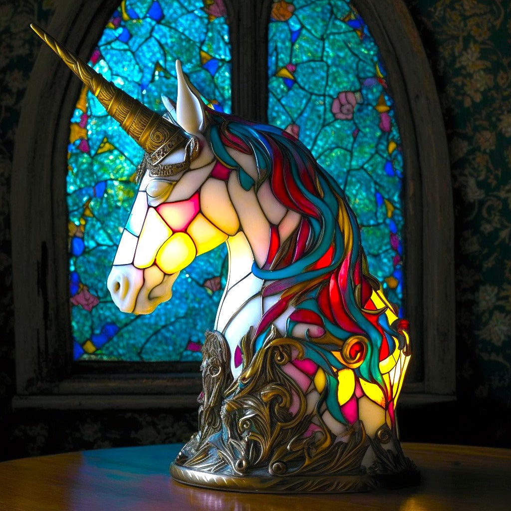 Animal Glass Table Lamp with Stained Style Mosaic Design and Warm LED Light