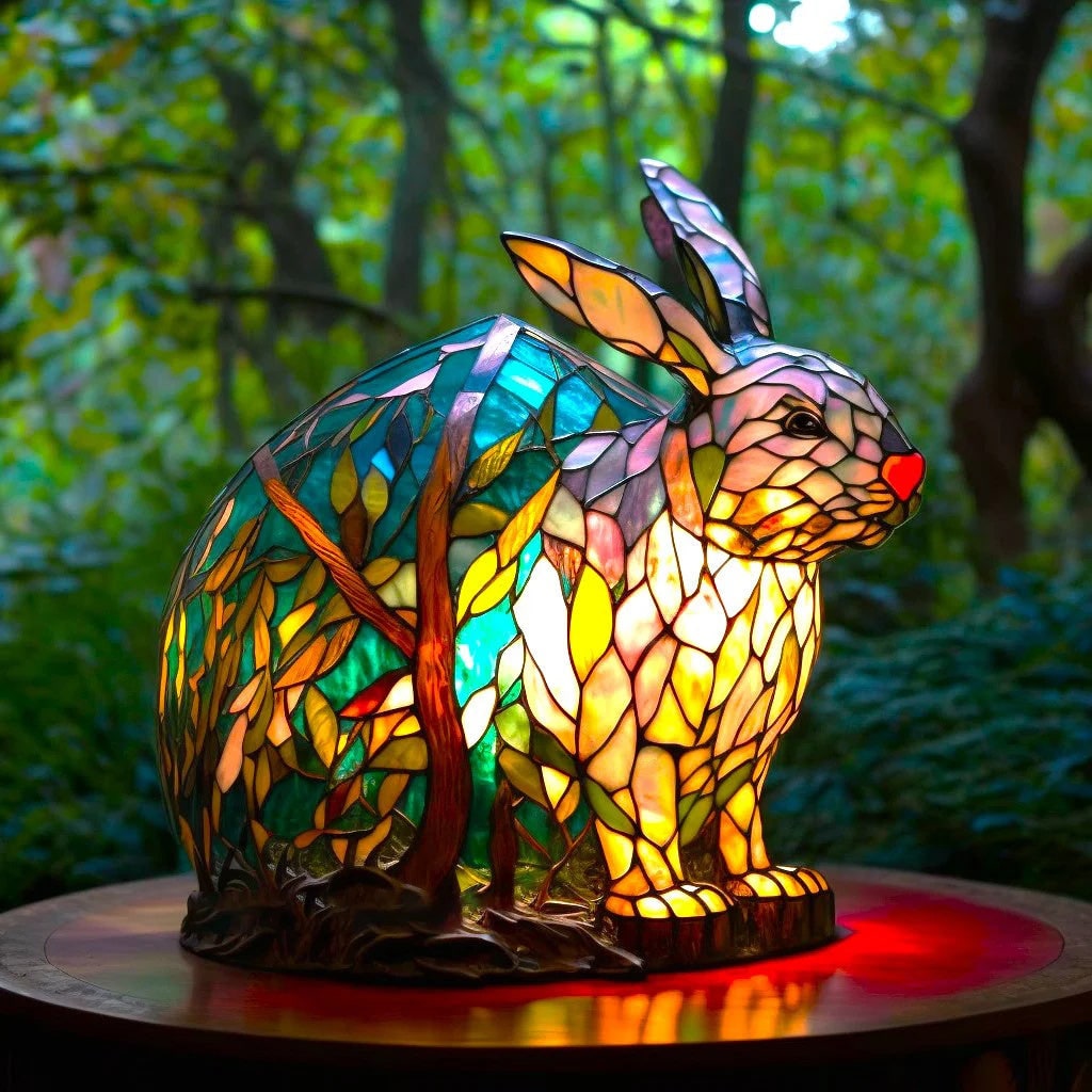 Animal Glass Table Lamp with Stained Style Mosaic Design and Warm LED Light