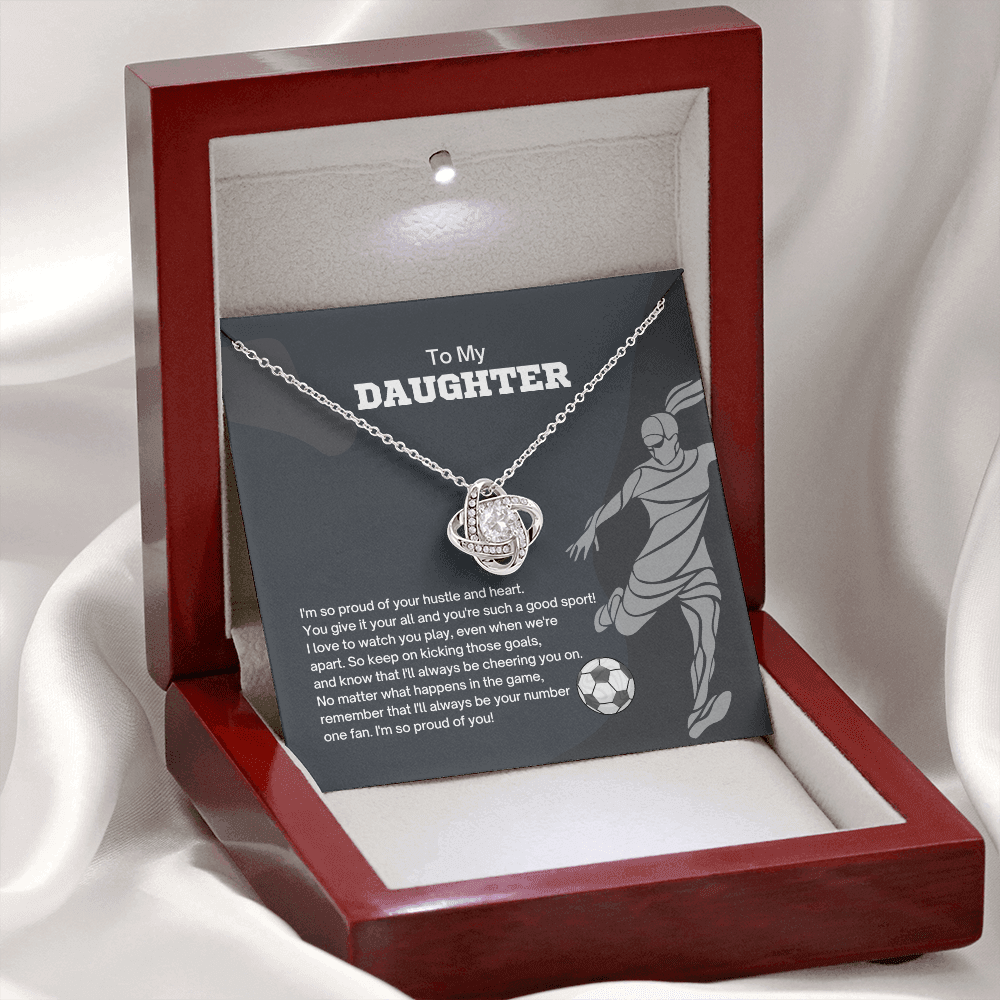 To My Daughter - Soccer Hustle and Heart - Love Knot Necklace