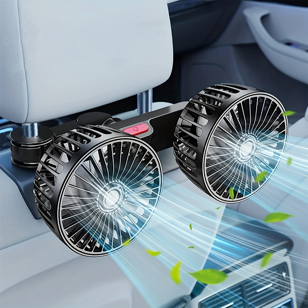 1 Pc Car Fan, Car Small Air Conditioner, Double-headed Rear Fan, Strong Wind, 360 Degrees Rotation, Large Air Volume, Subwoofer Operation, Base Fixed Clip Mounting Method, Suitable For Car Home | zavevo